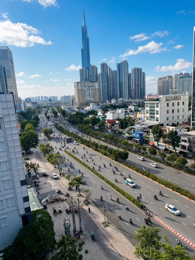 View from Nice Building towards Landmark 81 along Dien Bien Phu